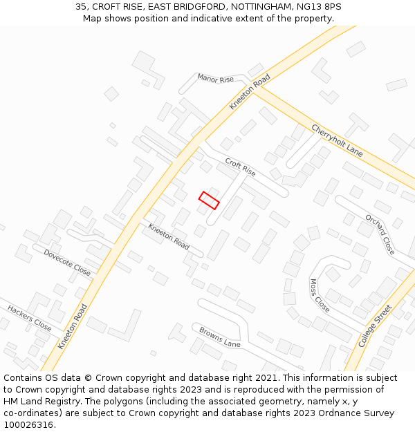 35, CROFT RISE, EAST BRIDGFORD, NOTTINGHAM, NG13 8PS: Location map and indicative extent of plot