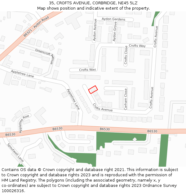 35, CROFTS AVENUE, CORBRIDGE, NE45 5LZ: Location map and indicative extent of plot