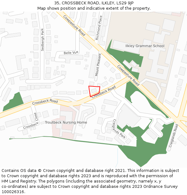 35, CROSSBECK ROAD, ILKLEY, LS29 9JP: Location map and indicative extent of plot