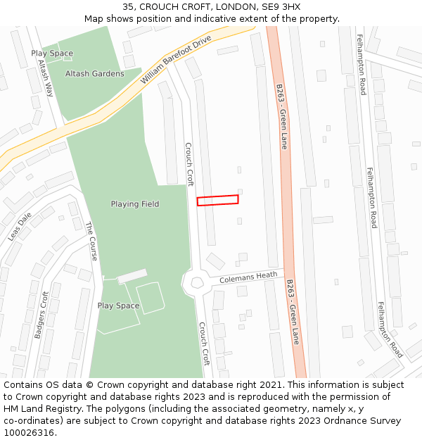 35, CROUCH CROFT, LONDON, SE9 3HX: Location map and indicative extent of plot