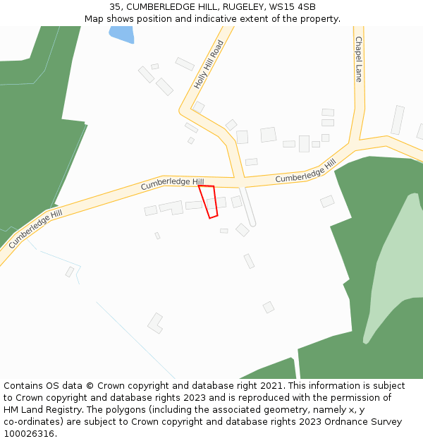 35, CUMBERLEDGE HILL, RUGELEY, WS15 4SB: Location map and indicative extent of plot