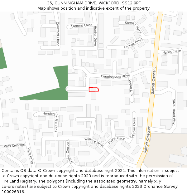 35, CUNNINGHAM DRIVE, WICKFORD, SS12 9PF: Location map and indicative extent of plot
