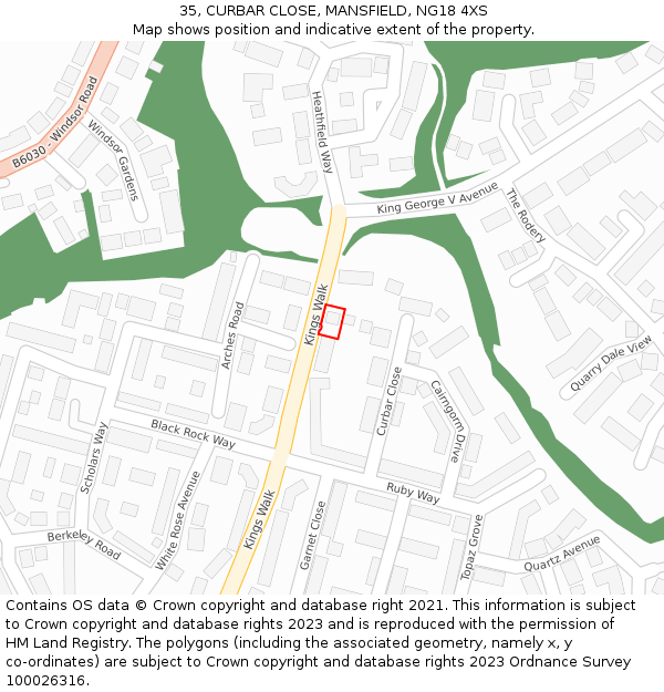 35, CURBAR CLOSE, MANSFIELD, NG18 4XS: Location map and indicative extent of plot