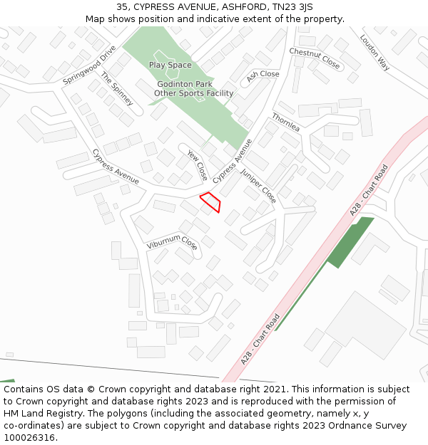 35, CYPRESS AVENUE, ASHFORD, TN23 3JS: Location map and indicative extent of plot