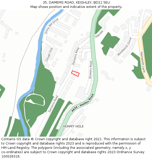 35, DAMEMS ROAD, KEIGHLEY, BD21 5EU: Location map and indicative extent of plot