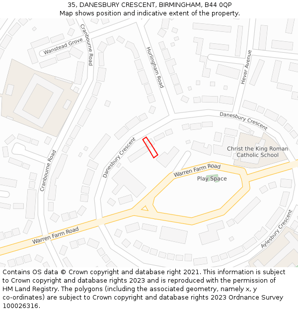 35, DANESBURY CRESCENT, BIRMINGHAM, B44 0QP: Location map and indicative extent of plot