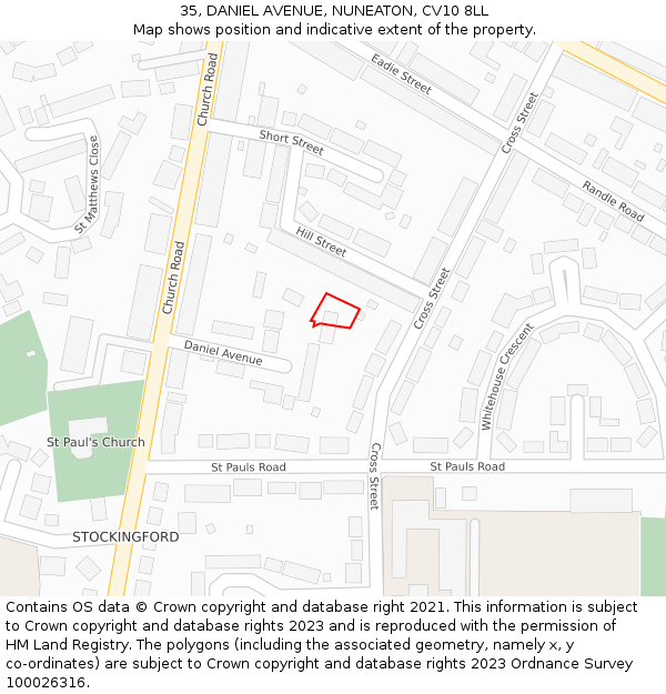 35, DANIEL AVENUE, NUNEATON, CV10 8LL: Location map and indicative extent of plot