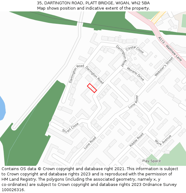 35, DARTINGTON ROAD, PLATT BRIDGE, WIGAN, WN2 5BA: Location map and indicative extent of plot