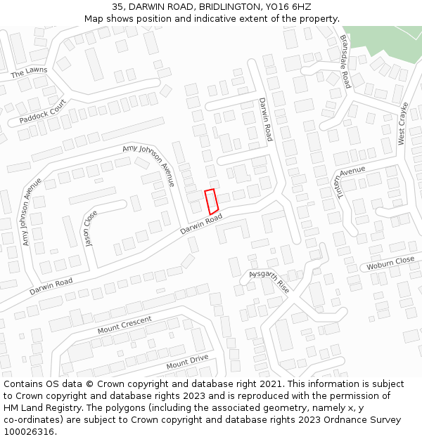 35, DARWIN ROAD, BRIDLINGTON, YO16 6HZ: Location map and indicative extent of plot