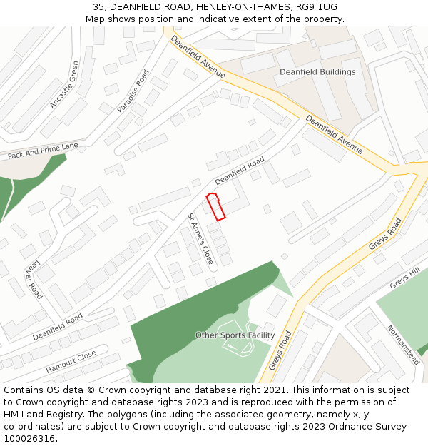 35, DEANFIELD ROAD, HENLEY-ON-THAMES, RG9 1UG: Location map and indicative extent of plot