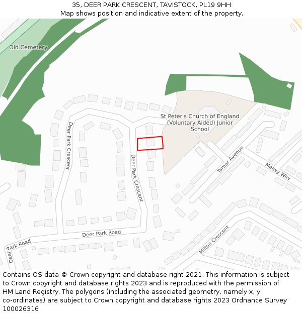 35, DEER PARK CRESCENT, TAVISTOCK, PL19 9HH: Location map and indicative extent of plot