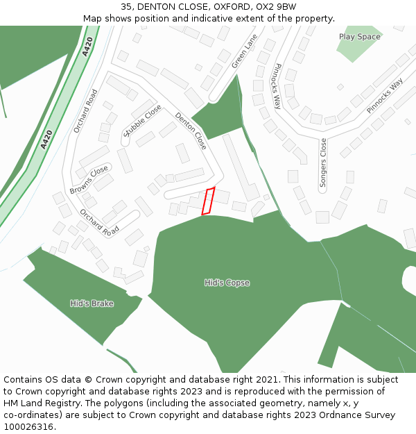 35, DENTON CLOSE, OXFORD, OX2 9BW: Location map and indicative extent of plot