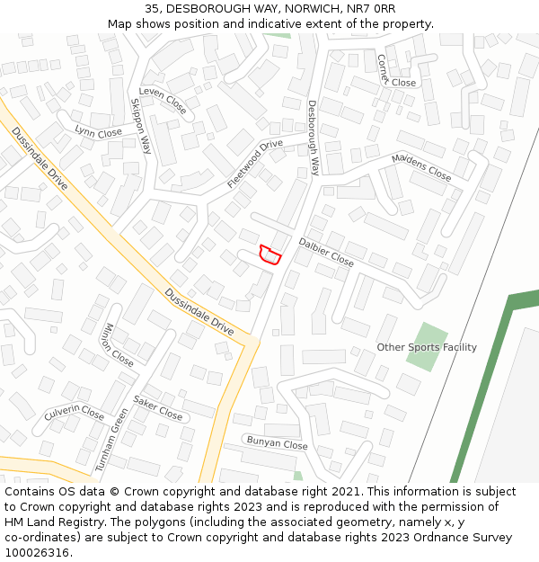 35, DESBOROUGH WAY, NORWICH, NR7 0RR: Location map and indicative extent of plot