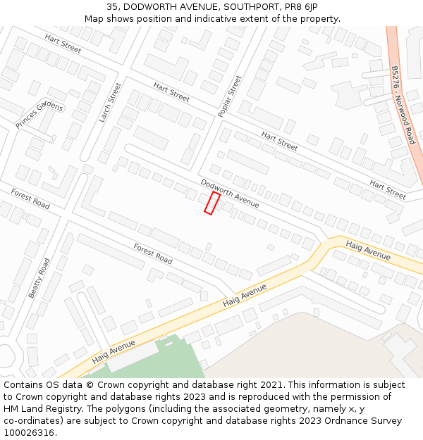 35, DODWORTH AVENUE, SOUTHPORT, PR8 6JP: Location map and indicative extent of plot