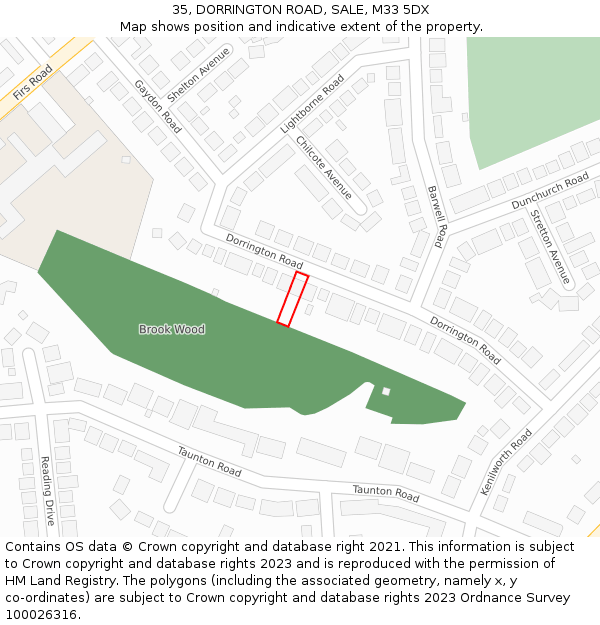 35, DORRINGTON ROAD, SALE, M33 5DX: Location map and indicative extent of plot