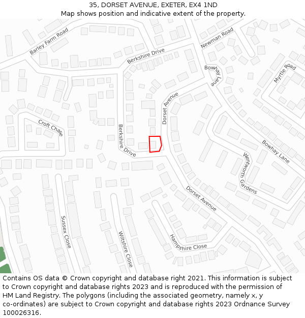 35, DORSET AVENUE, EXETER, EX4 1ND: Location map and indicative extent of plot