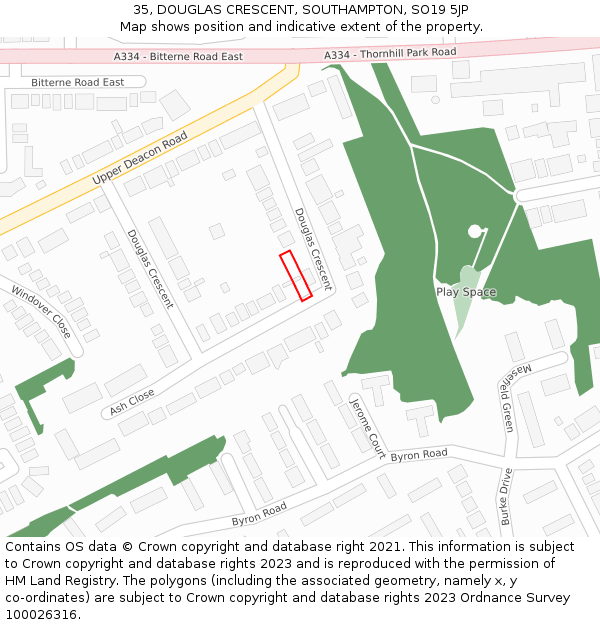 35, DOUGLAS CRESCENT, SOUTHAMPTON, SO19 5JP: Location map and indicative extent of plot