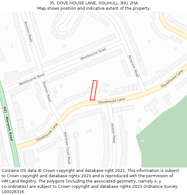 35, DOVE HOUSE LANE, SOLIHULL, B91 2HA: Location map and indicative extent of plot