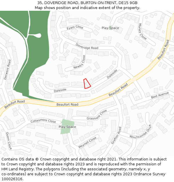 35, DOVERIDGE ROAD, BURTON-ON-TRENT, DE15 9GB: Location map and indicative extent of plot