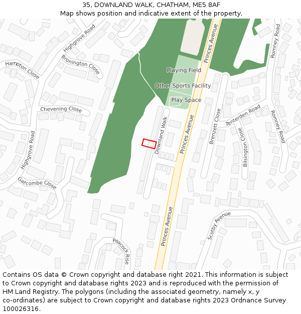 35, DOWNLAND WALK, CHATHAM, ME5 8AF: Location map and indicative extent of plot