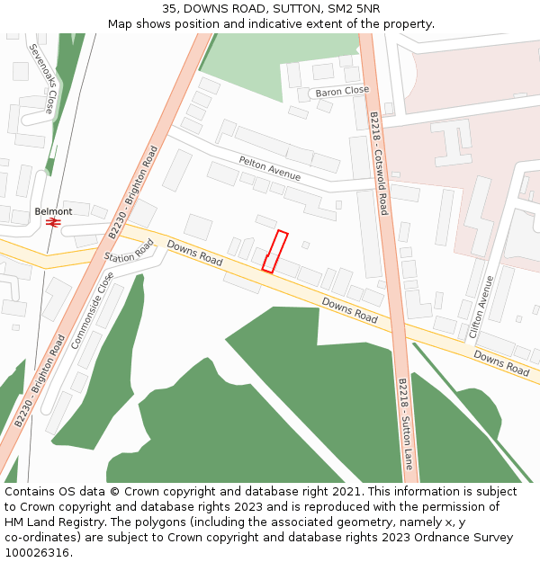 35, DOWNS ROAD, SUTTON, SM2 5NR: Location map and indicative extent of plot