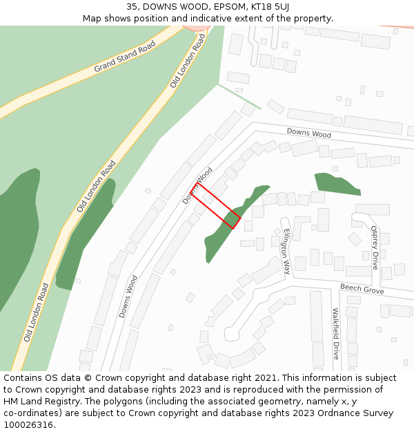 35, DOWNS WOOD, EPSOM, KT18 5UJ: Location map and indicative extent of plot