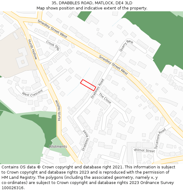 35, DRABBLES ROAD, MATLOCK, DE4 3LD: Location map and indicative extent of plot