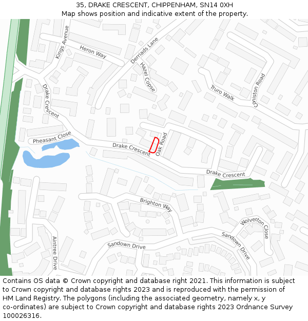 35, DRAKE CRESCENT, CHIPPENHAM, SN14 0XH: Location map and indicative extent of plot