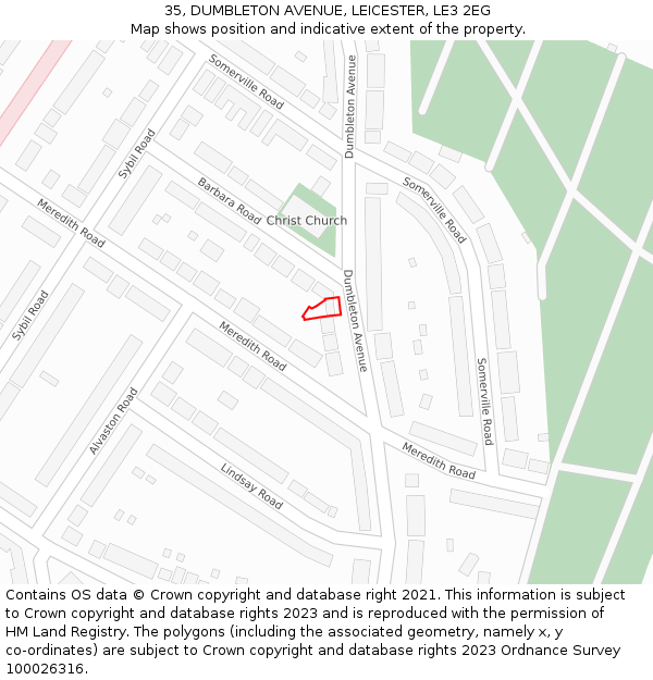 35, DUMBLETON AVENUE, LEICESTER, LE3 2EG: Location map and indicative extent of plot