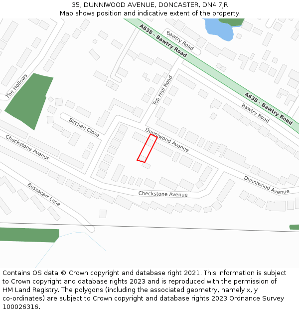 35, DUNNIWOOD AVENUE, DONCASTER, DN4 7JR: Location map and indicative extent of plot