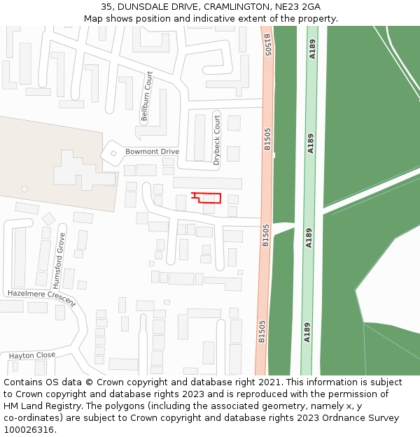 35, DUNSDALE DRIVE, CRAMLINGTON, NE23 2GA: Location map and indicative extent of plot