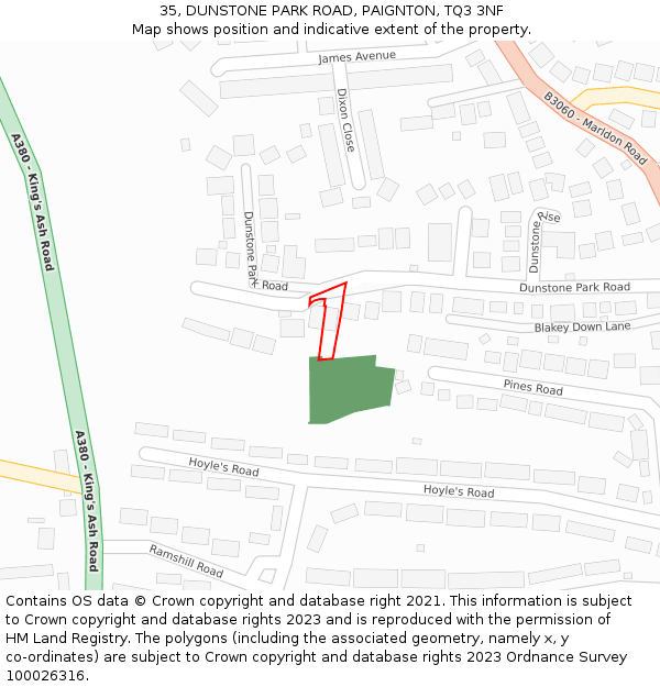 35, DUNSTONE PARK ROAD, PAIGNTON, TQ3 3NF: Location map and indicative extent of plot