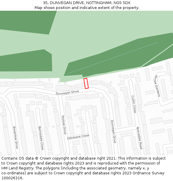 35, DUNVEGAN DRIVE, NOTTINGHAM, NG5 5DX: Location map and indicative extent of plot