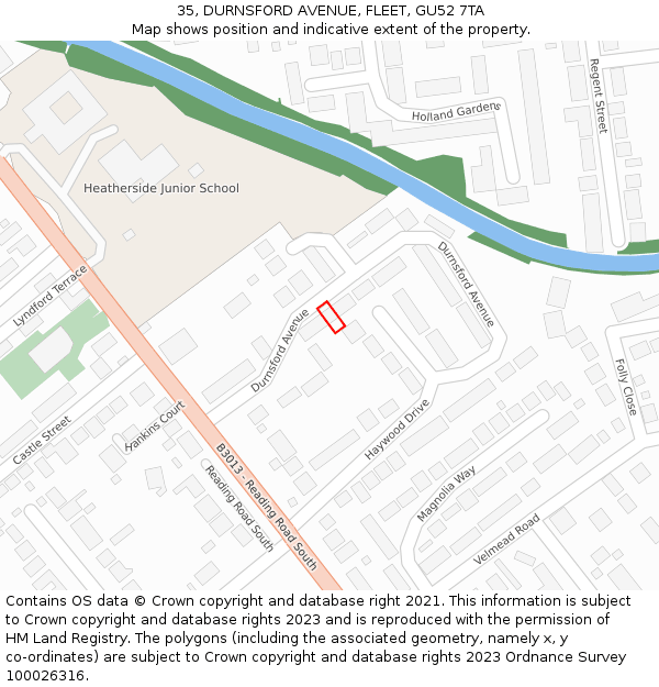 35, DURNSFORD AVENUE, FLEET, GU52 7TA: Location map and indicative extent of plot