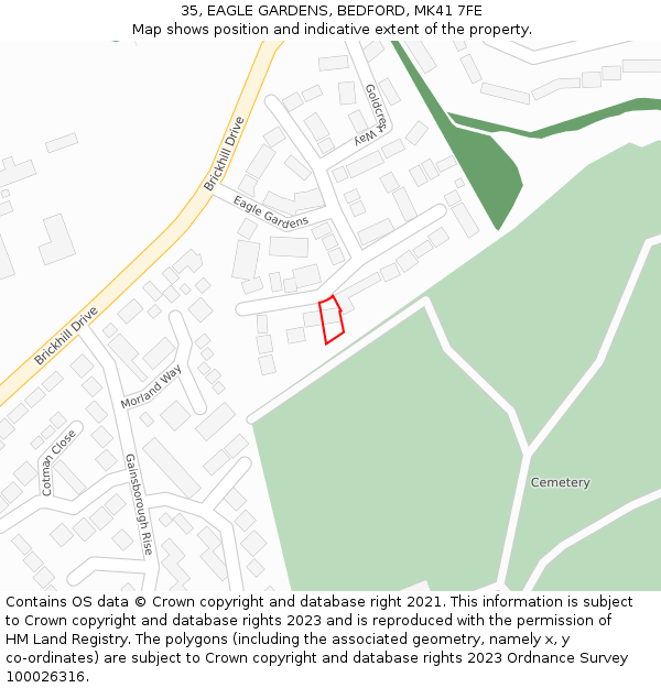 35, EAGLE GARDENS, BEDFORD, MK41 7FE: Location map and indicative extent of plot