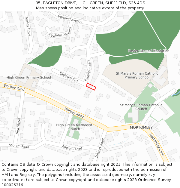 35, EAGLETON DRIVE, HIGH GREEN, SHEFFIELD, S35 4DS: Location map and indicative extent of plot