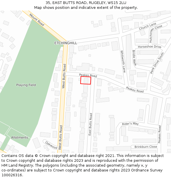 35, EAST BUTTS ROAD, RUGELEY, WS15 2LU: Location map and indicative extent of plot