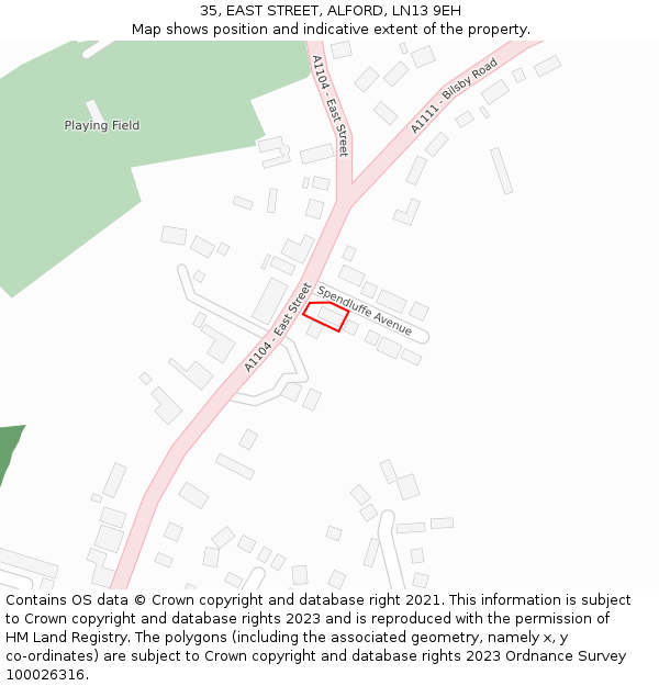 35, EAST STREET, ALFORD, LN13 9EH: Location map and indicative extent of plot