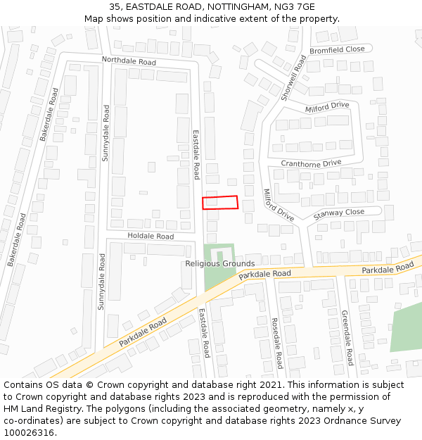 35, EASTDALE ROAD, NOTTINGHAM, NG3 7GE: Location map and indicative extent of plot