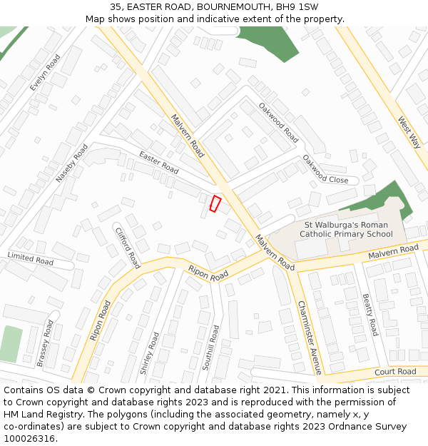 35, EASTER ROAD, BOURNEMOUTH, BH9 1SW: Location map and indicative extent of plot