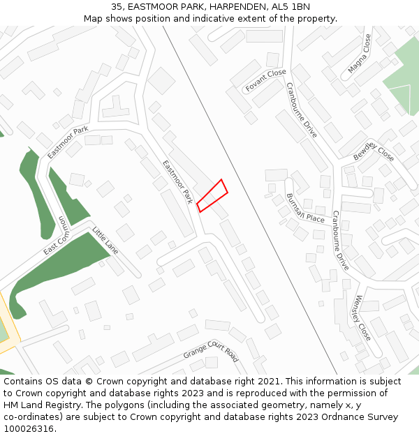 35, EASTMOOR PARK, HARPENDEN, AL5 1BN: Location map and indicative extent of plot