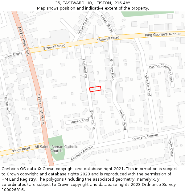 35, EASTWARD HO, LEISTON, IP16 4AY: Location map and indicative extent of plot