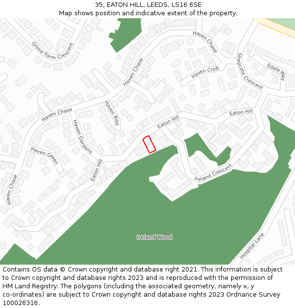 35, EATON HILL, LEEDS, LS16 6SE: Location map and indicative extent of plot