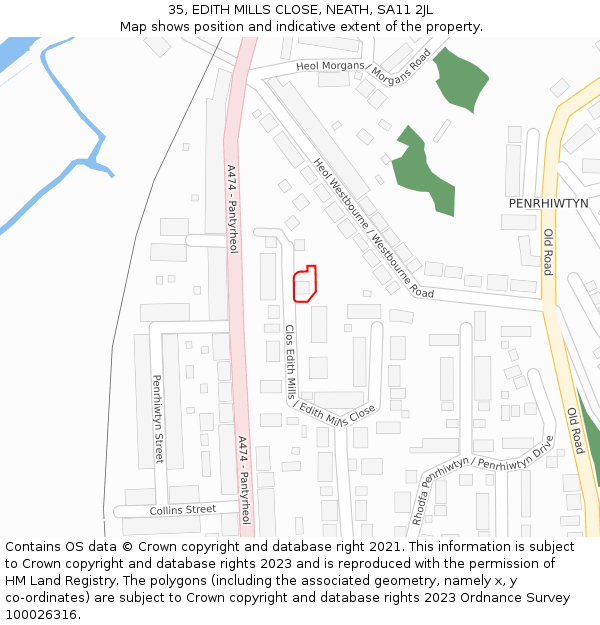 35, EDITH MILLS CLOSE, NEATH, SA11 2JL: Location map and indicative extent of plot