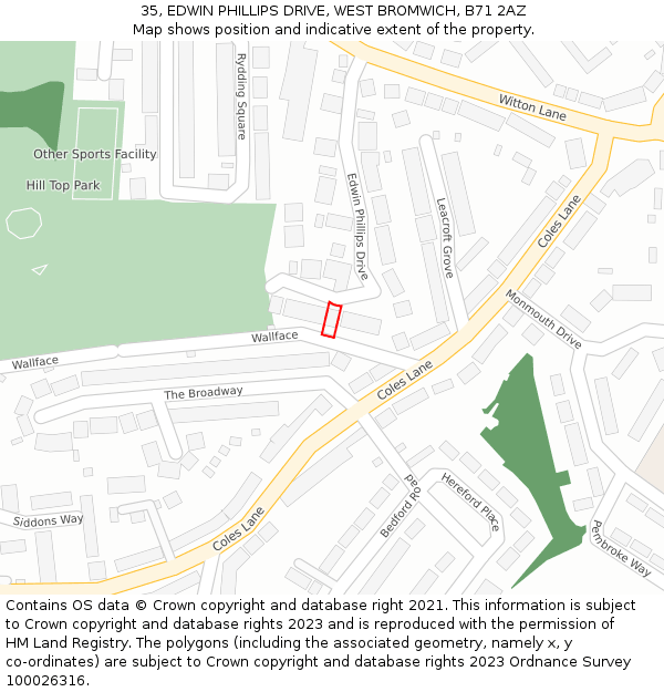 35, EDWIN PHILLIPS DRIVE, WEST BROMWICH, B71 2AZ: Location map and indicative extent of plot