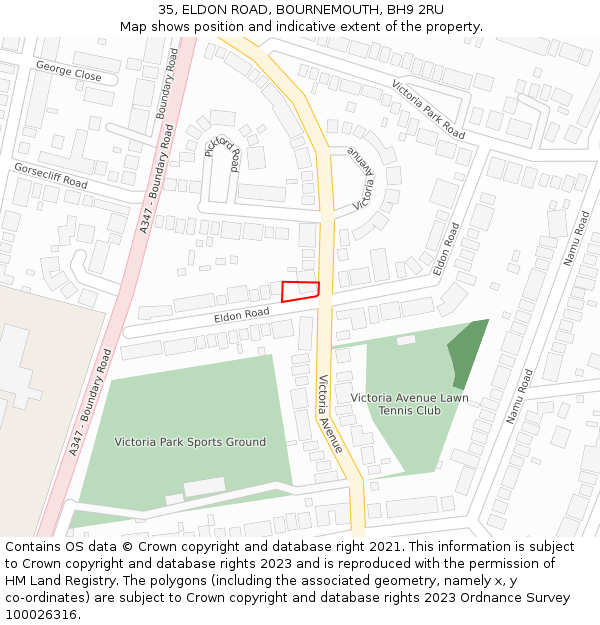 35, ELDON ROAD, BOURNEMOUTH, BH9 2RU: Location map and indicative extent of plot