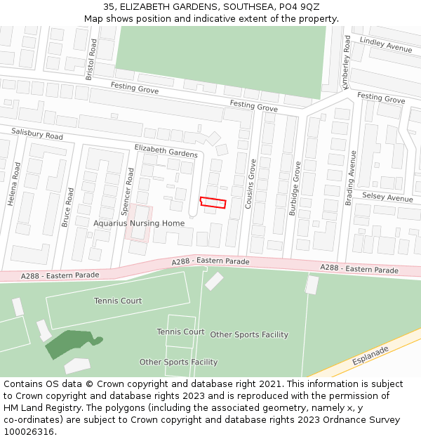 35, ELIZABETH GARDENS, SOUTHSEA, PO4 9QZ: Location map and indicative extent of plot