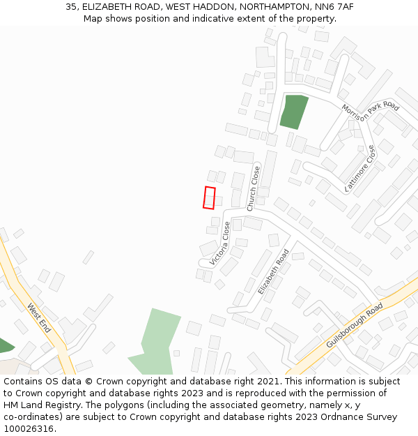 35, ELIZABETH ROAD, WEST HADDON, NORTHAMPTON, NN6 7AF: Location map and indicative extent of plot