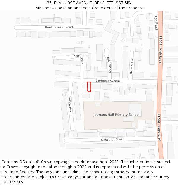 35, ELMHURST AVENUE, BENFLEET, SS7 5RY: Location map and indicative extent of plot