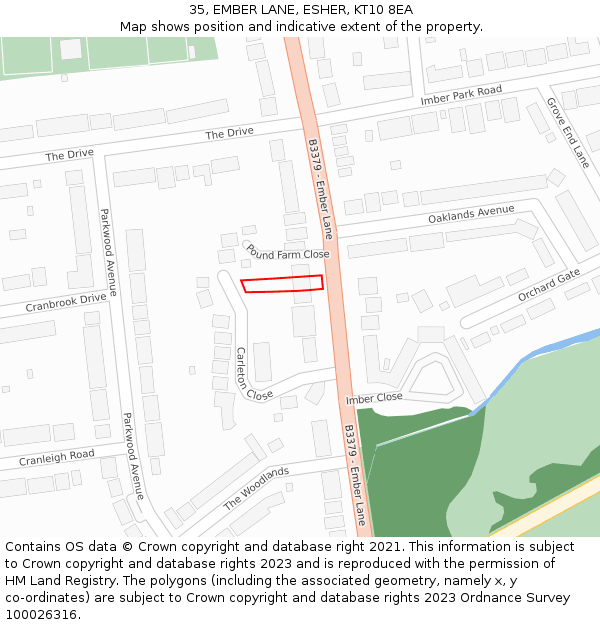 35, EMBER LANE, ESHER, KT10 8EA: Location map and indicative extent of plot